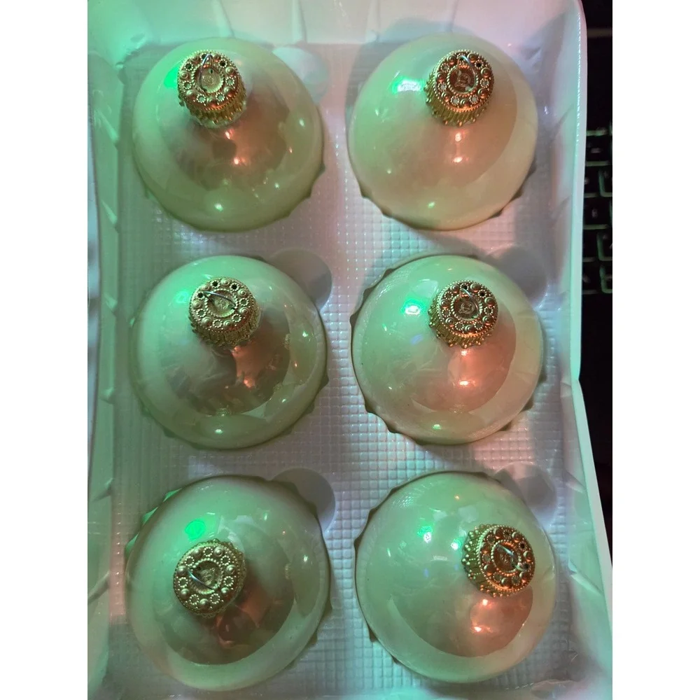 Vintage 1993 Christmas by Krebs Glazed Bisque Glass Ornaments 6 pc Cream‎ 2.5